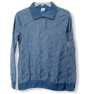 Comfort Colors Paisley Blue Pullover Top Textured Long Sleeve Women’s Size Small